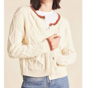 Trovata Louise Cream and Red Cable Knit Cardigan